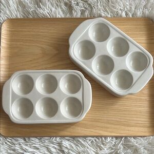 2 Ceramic Egg Holder Trays - off White
